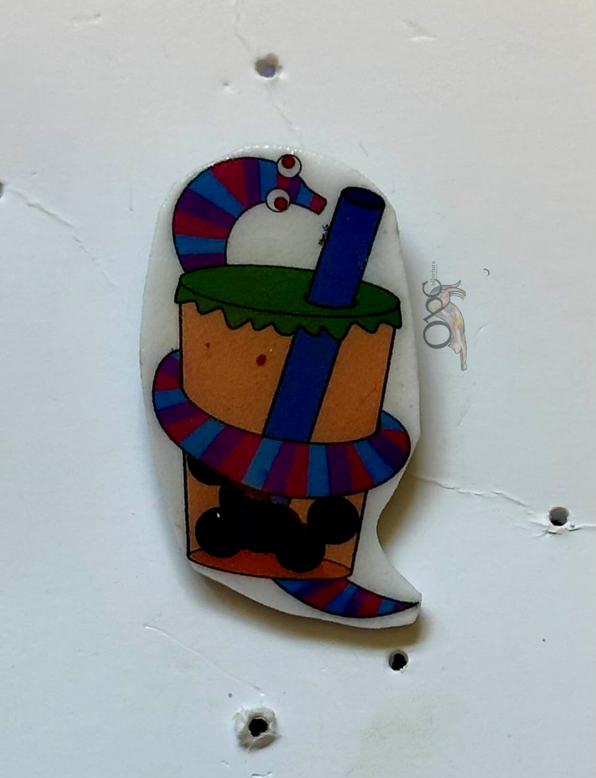 Orange Boba with Green Lid (<1") Sherbert Resin Pin OOAK