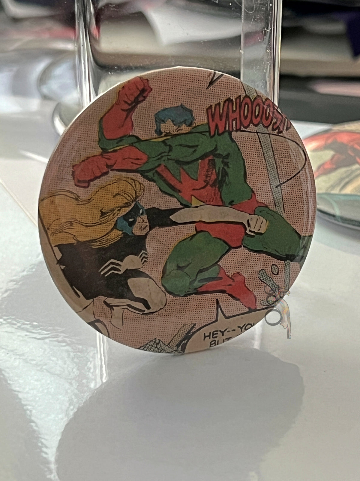 52mm Spiderwoman vs Wonder Man OOAK Button Pinback
