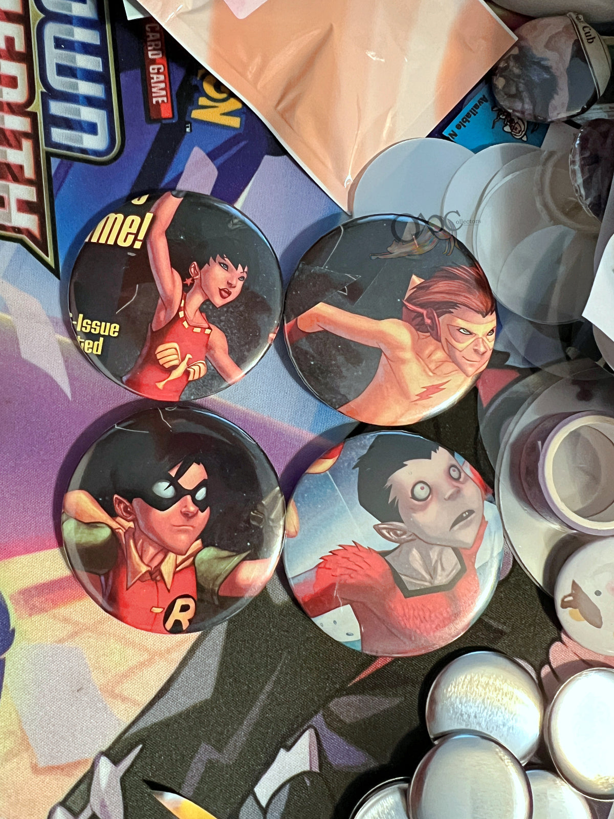 52mm 4-Pack Teen Titans Robin Wonder Girl Kid Flash Aqualad OOAK Button Pinback Set