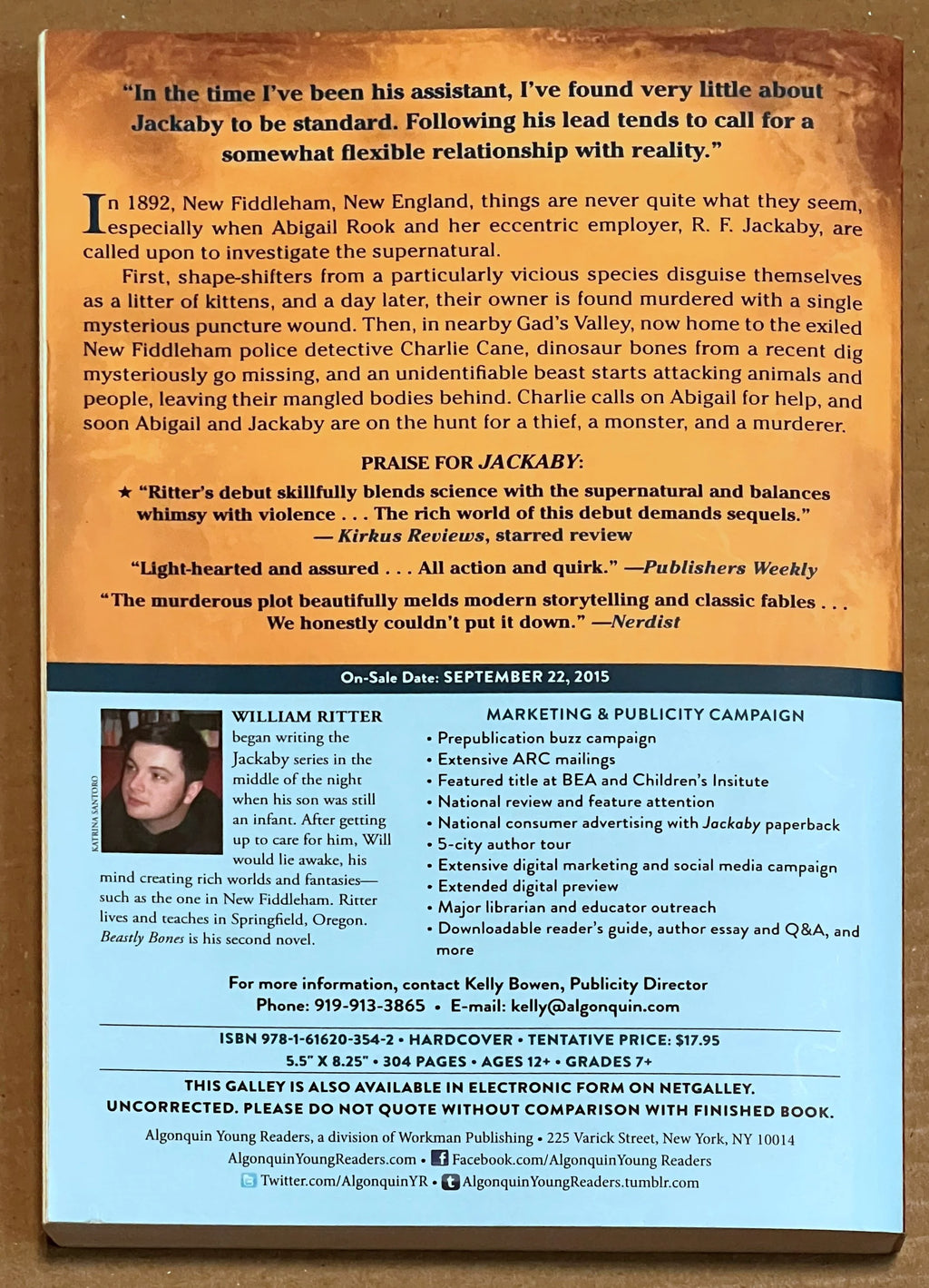 ARC Beastly Bones: A Jackaby Novel by William Ritter