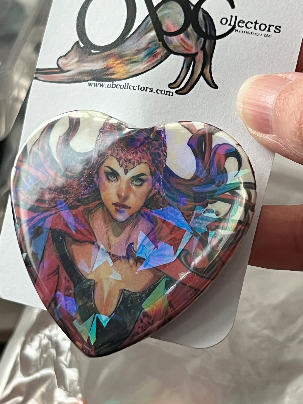 57mm Scarlet Witch Heart Button Pinback - Shattered Holographic