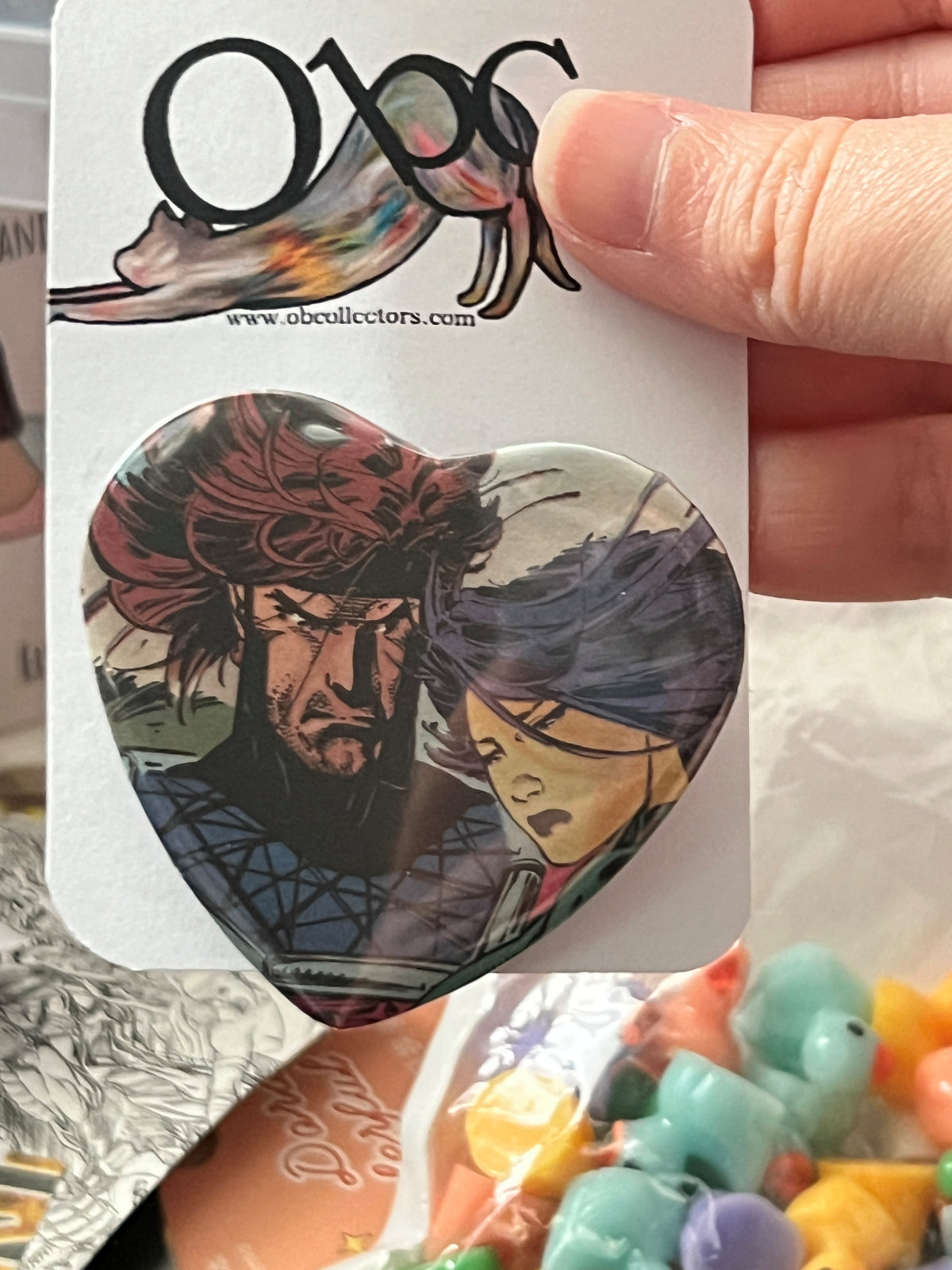 57mm Gambit and Psylocke Heart Button Pinback