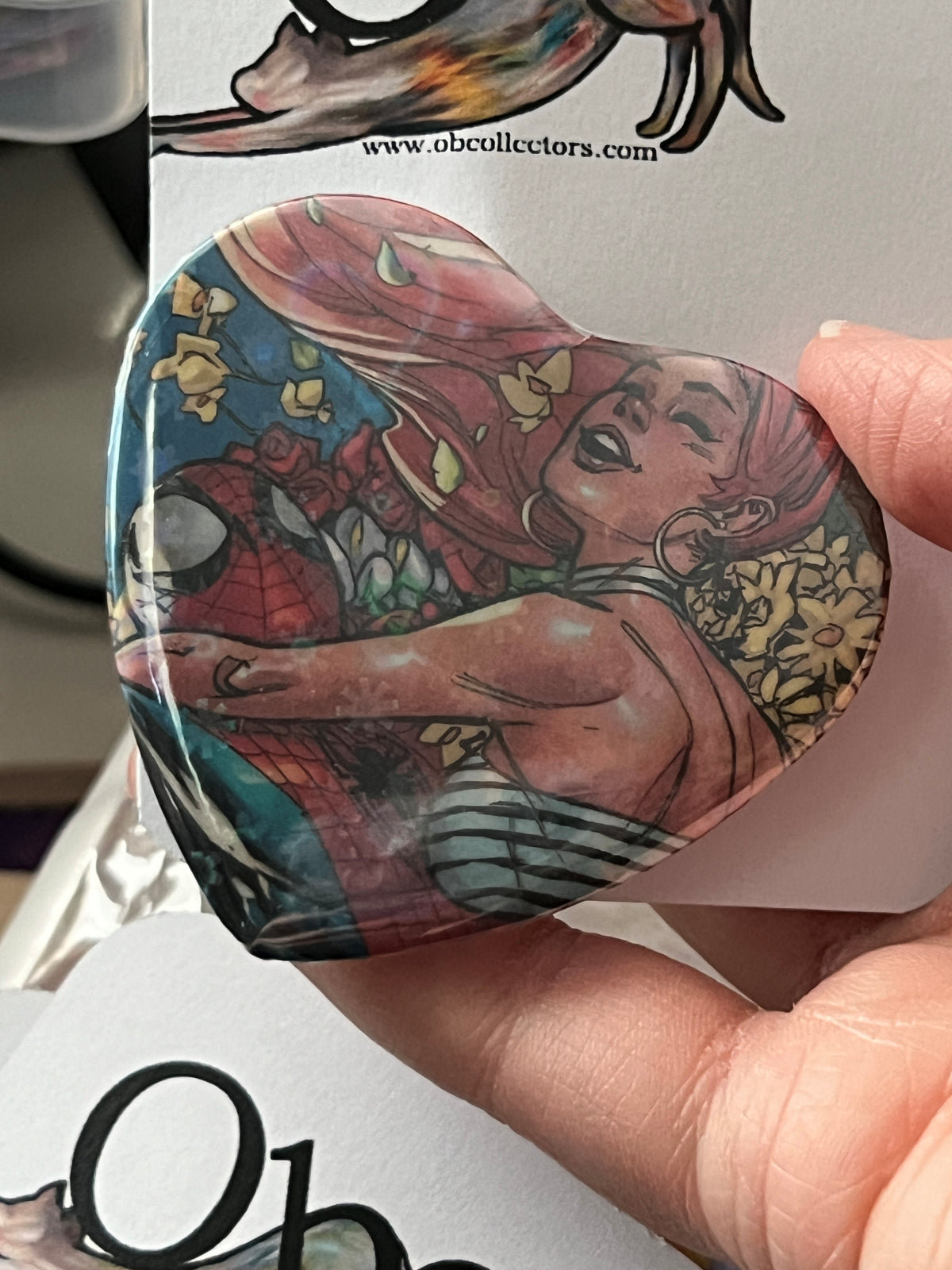 57mm Spider and MJ Heart Button Pinback - Heart Holographic