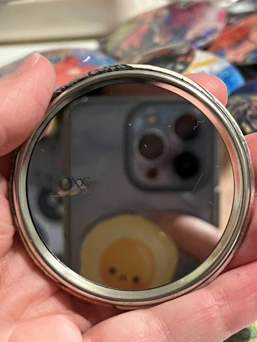 Mouse with Bow --Dotted Holographic-- 2.28" OOAK Pocket Mirror