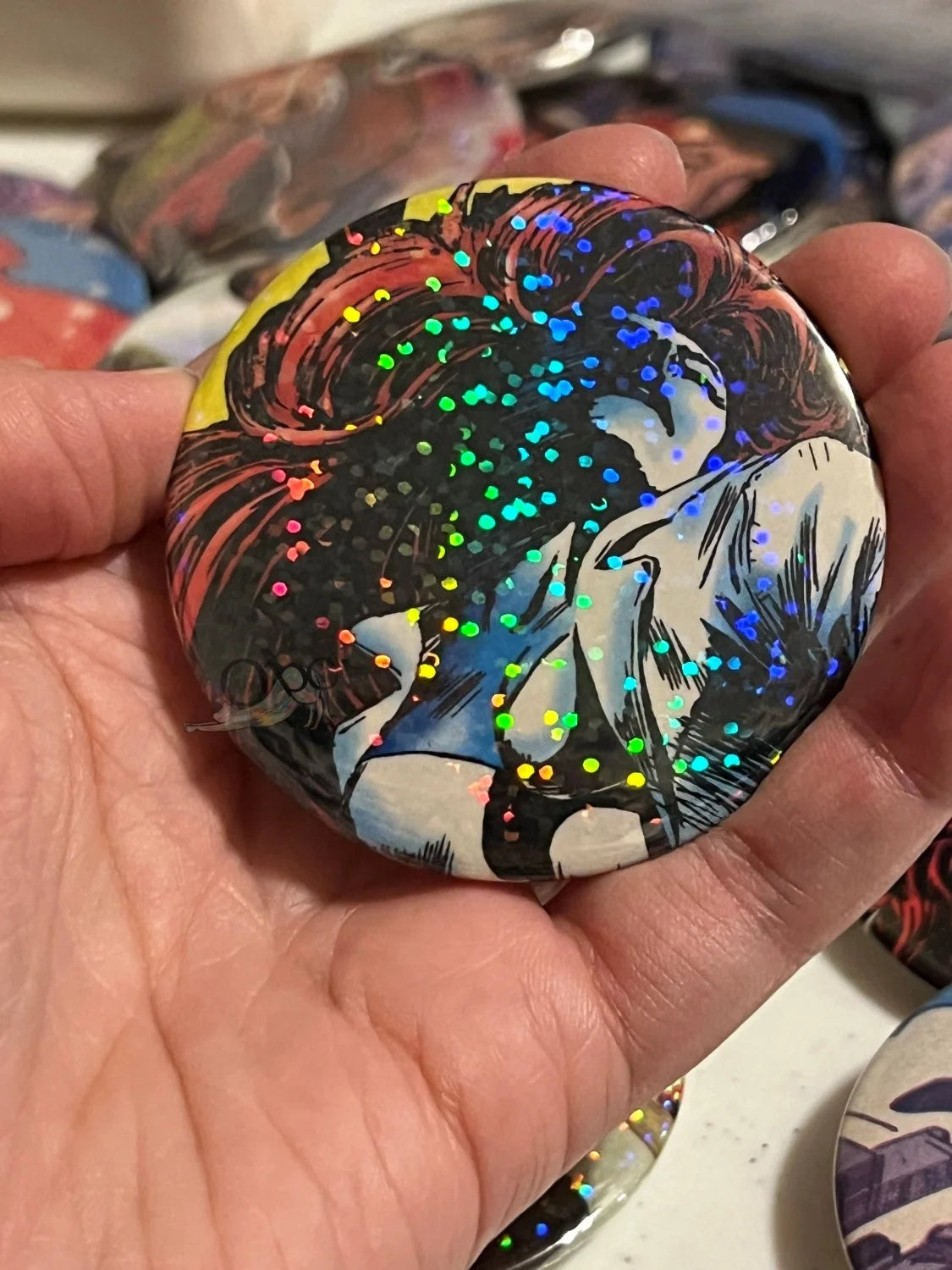 Mystique --Dotted Holographic-- 2.28" OOAK Pocket Mirror