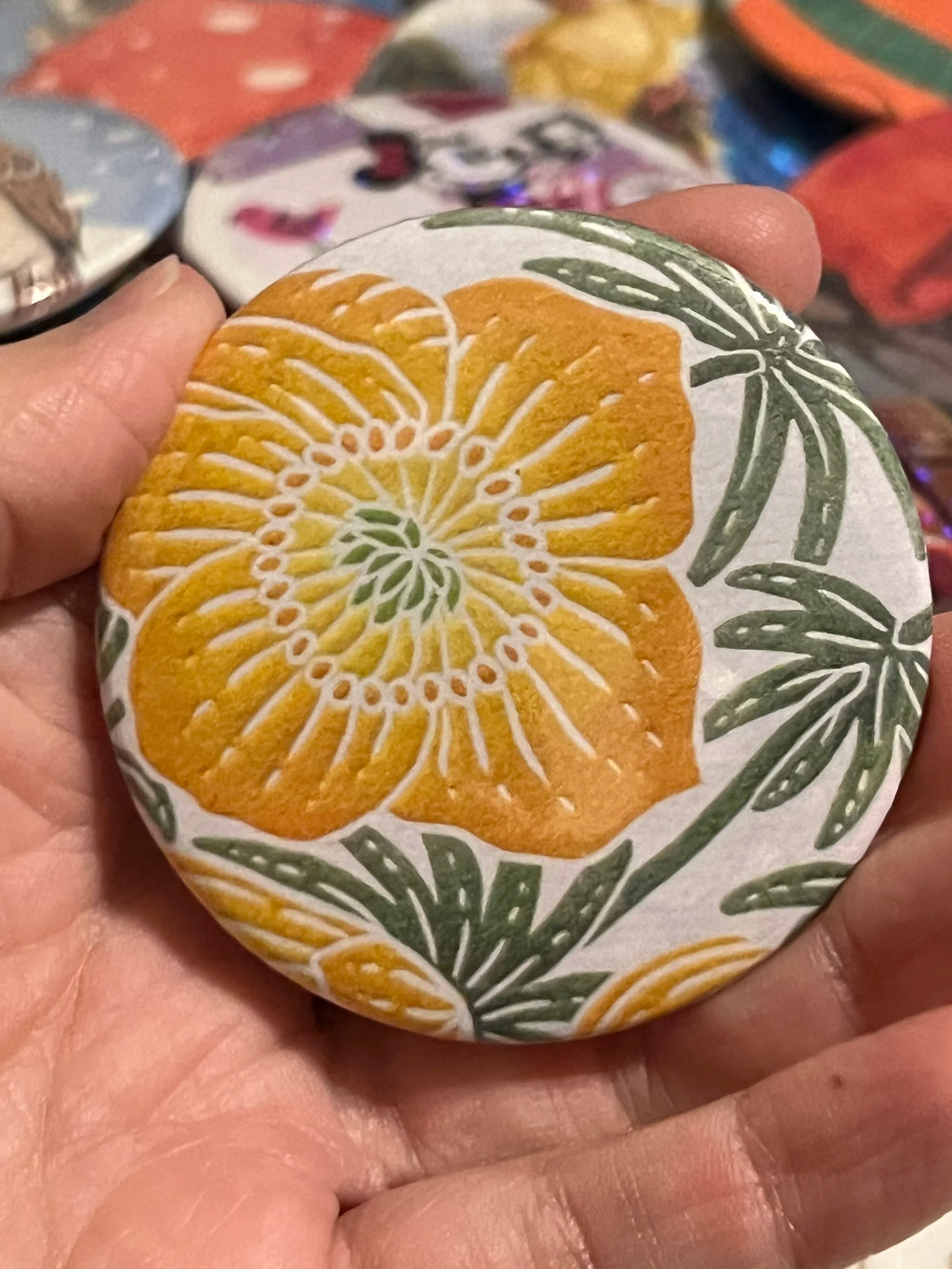 Yellow Flower 2.28" OOAK Pocket Mirror