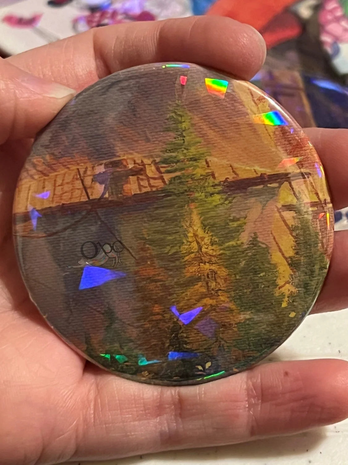 Conifer Trees with Sails  --Gem Holographic-- 2.28" OOAK Pocket Mirror
