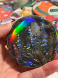 Blue Flowers --Rainbow Holographic-- 2.28" OOAK Pocket Mirror