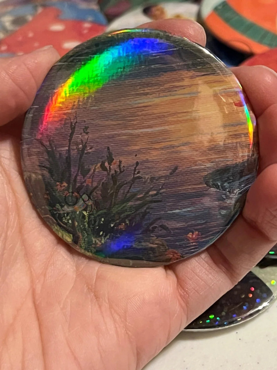 River's Edge --Rainbow Holographic-- 2.28" OOAK Pocket Mirror