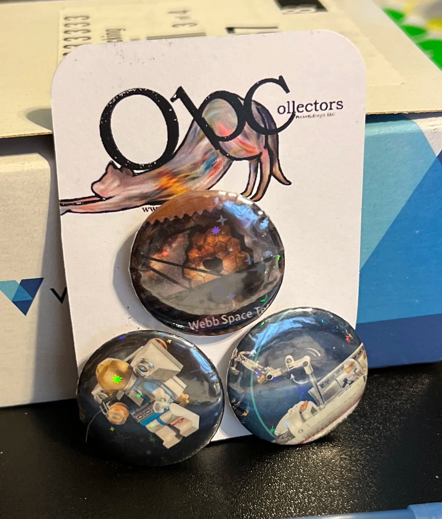 32mm 3-Pack Space Theme Bricks (~1.25") OOAK Button Pinback - Star Holographic