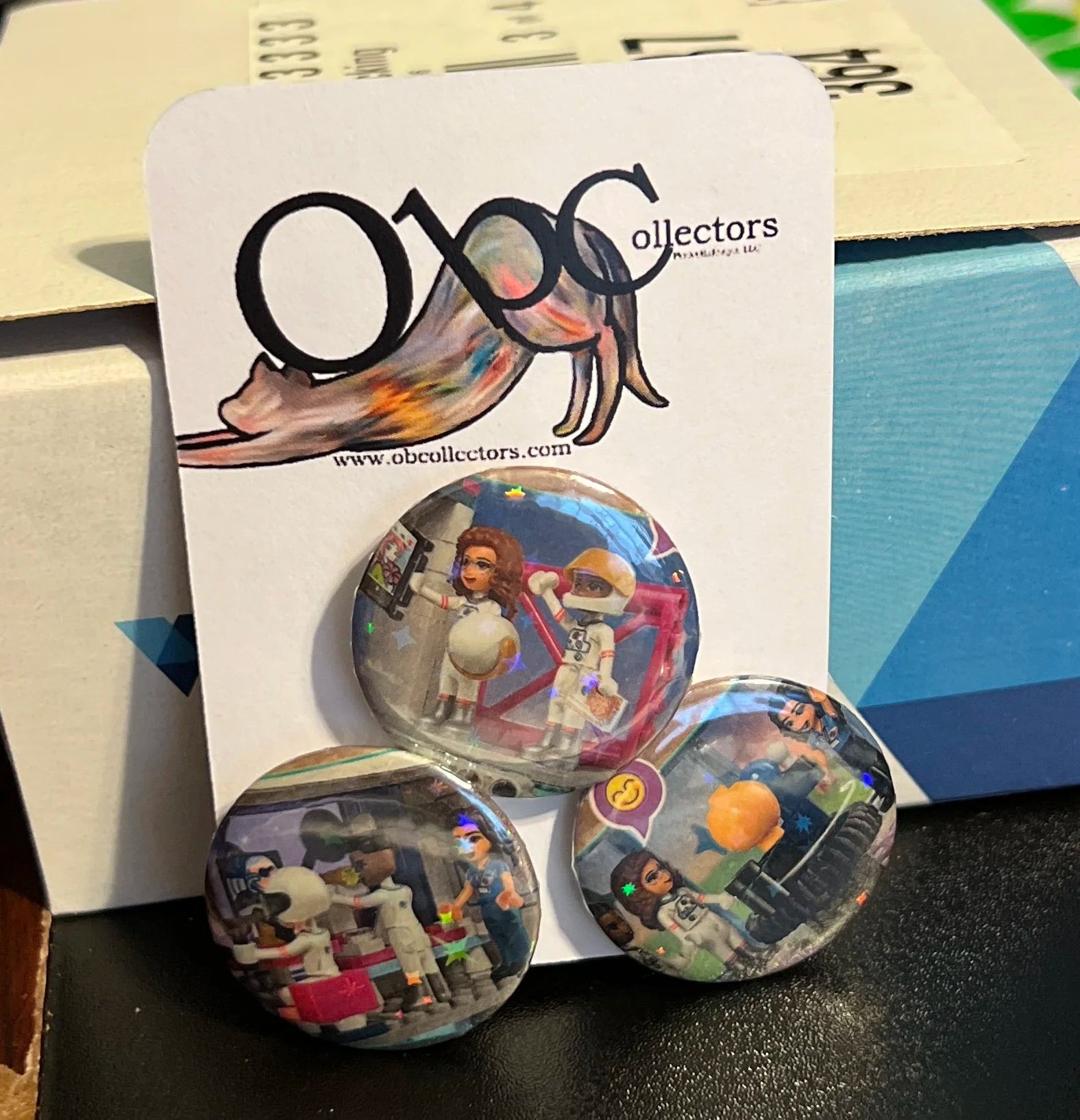 32mm 3-Pack Space Theme Bricks (~1.25") OOAK Button Pinback - Star Holographic