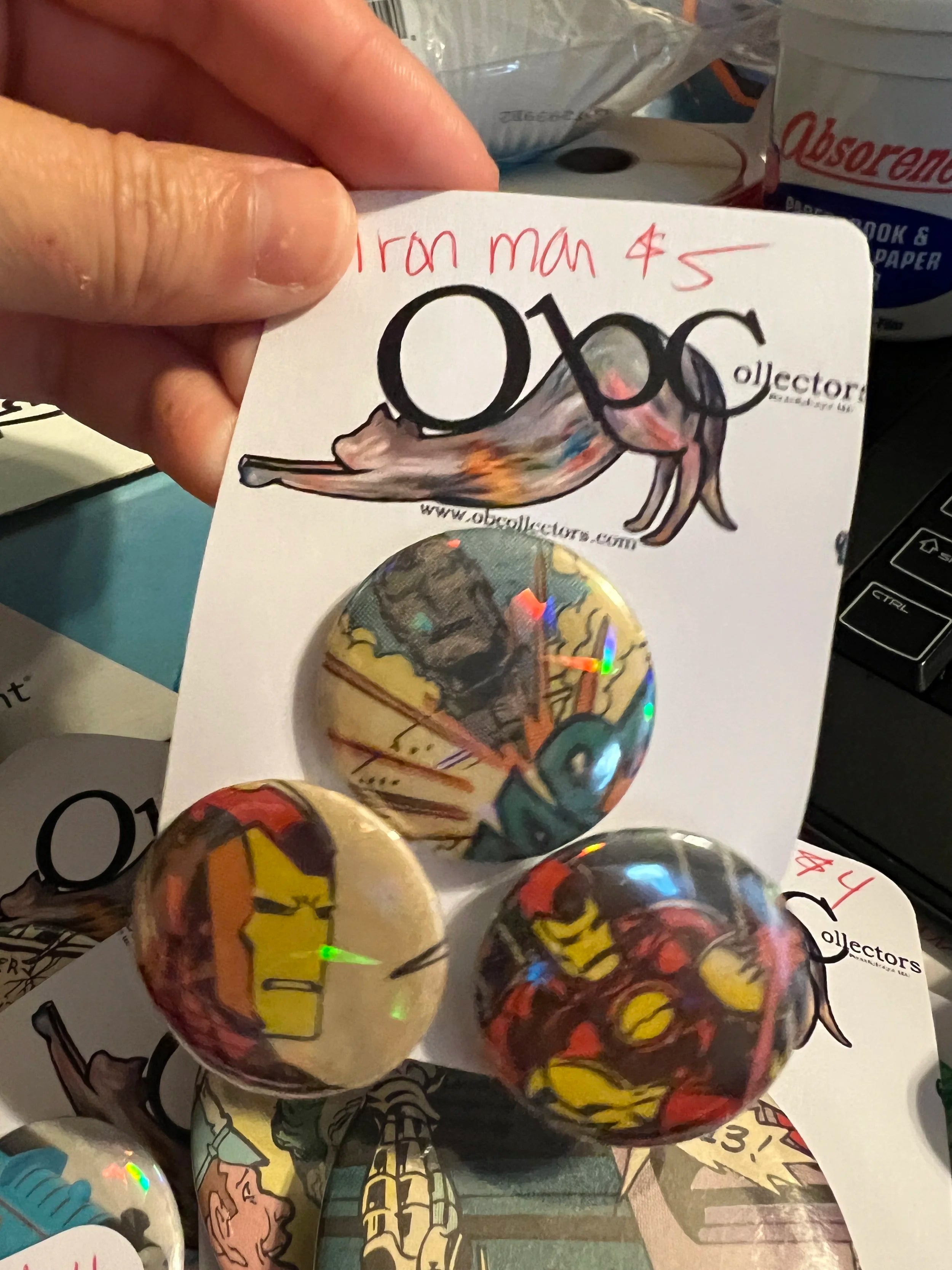32mm 3-Pack Iron Man OOAK (~1.25") Button Pinback - Holographic