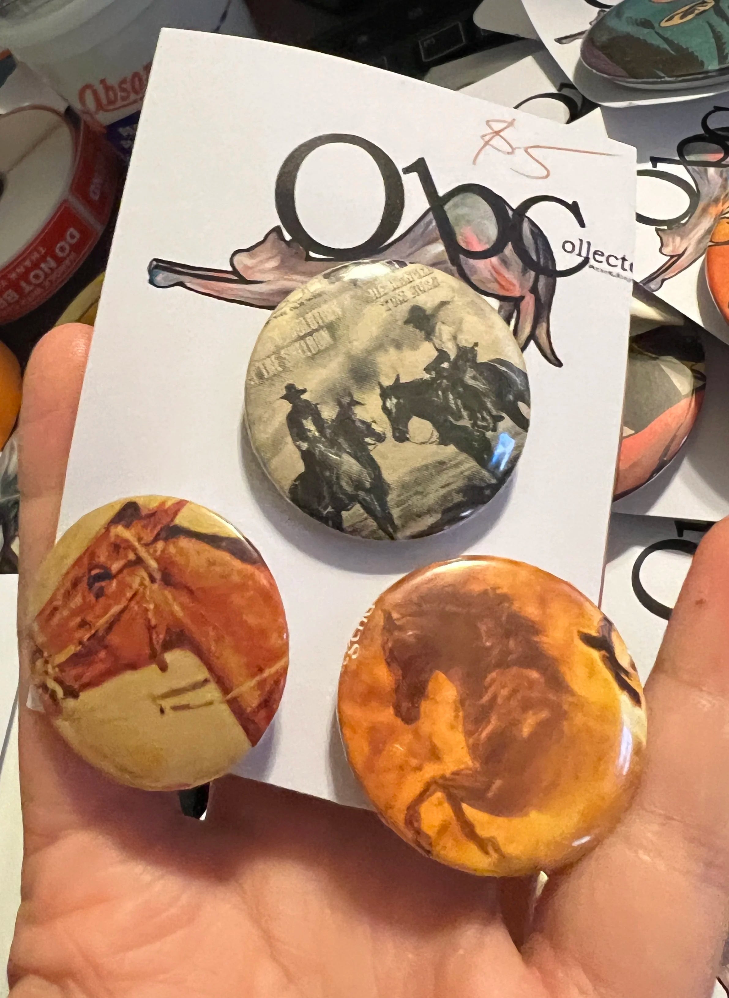 32mm 3-pack Horses OOAK (~1.25") Button Pinback