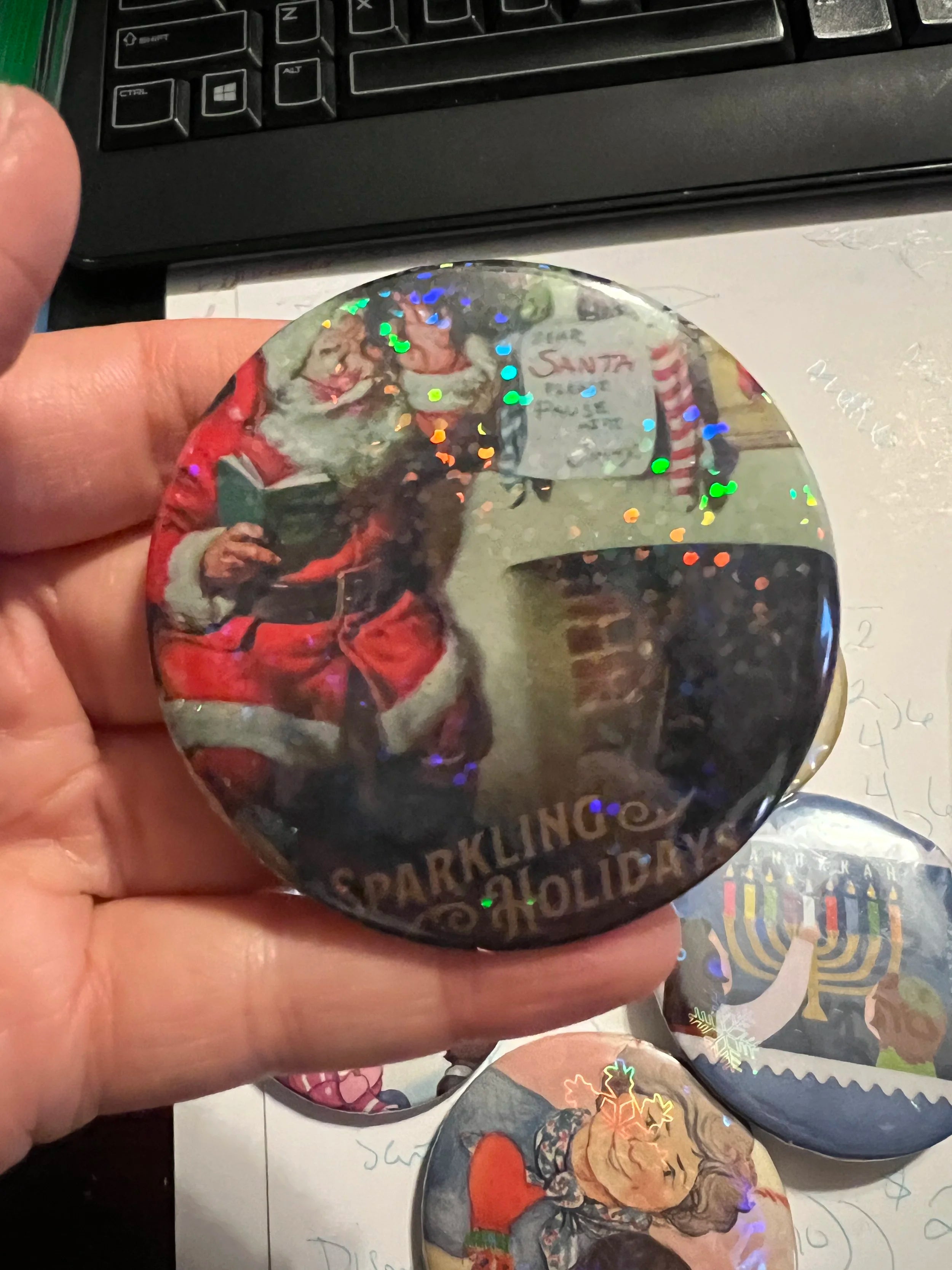 52mm Christmas OOAK (~2.25") Button Pinback - Holographic