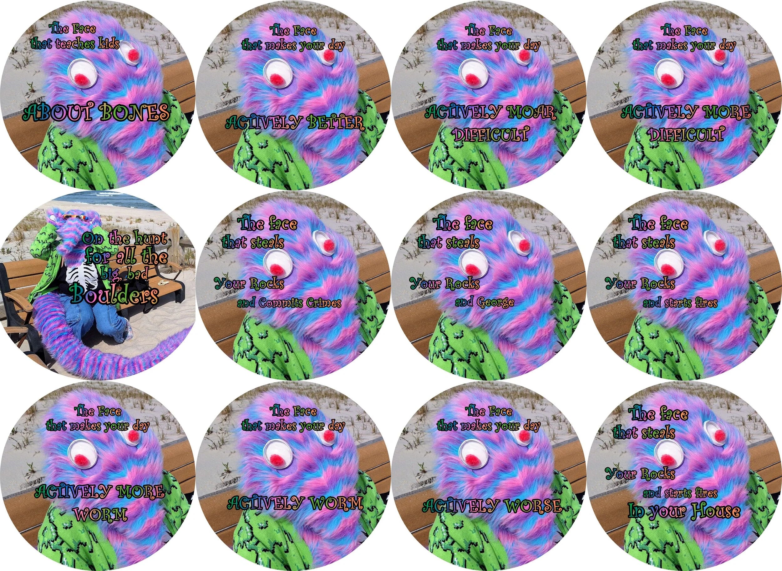 Blind Bag of MEMES Sherbert by Mon-G Button Pinbacks (3 52mm/2.25" Button Pinbacks)