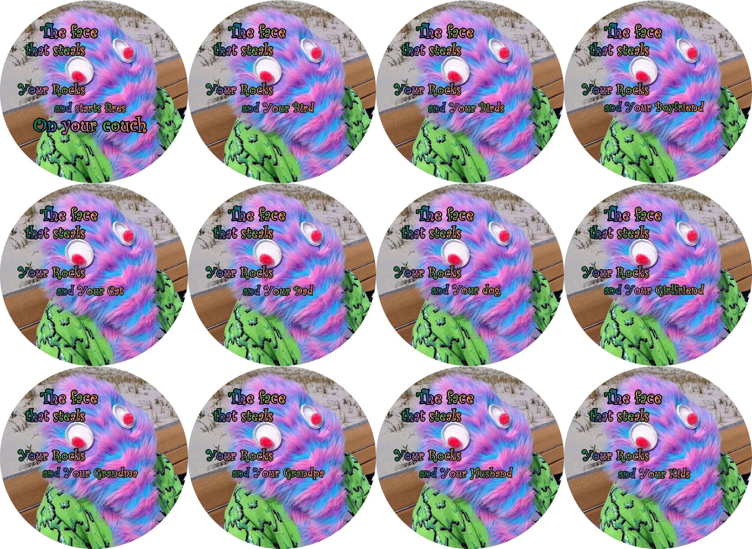 Blind Bag of MEMES Sherbert by Mon-G Button Pinbacks (3 52mm/2.25" Button Pinbacks)