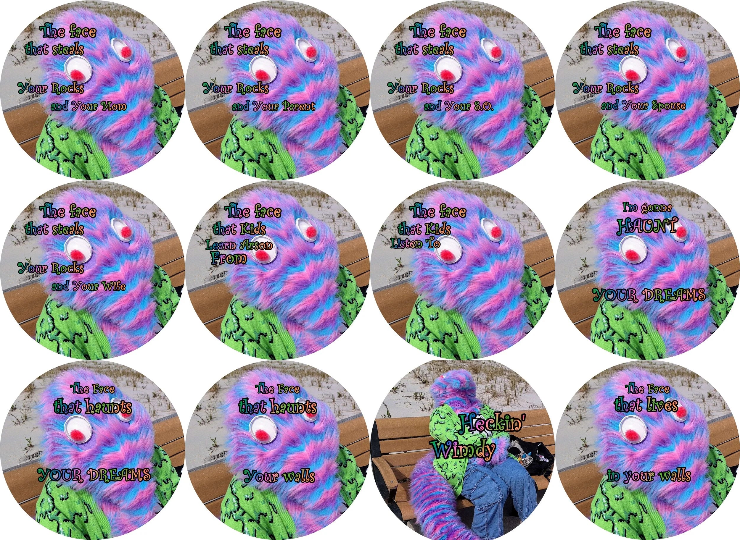 Blind Bag of MEMES Sherbert by Mon-G Button Pinbacks (3 52mm/2.25" Button Pinbacks)