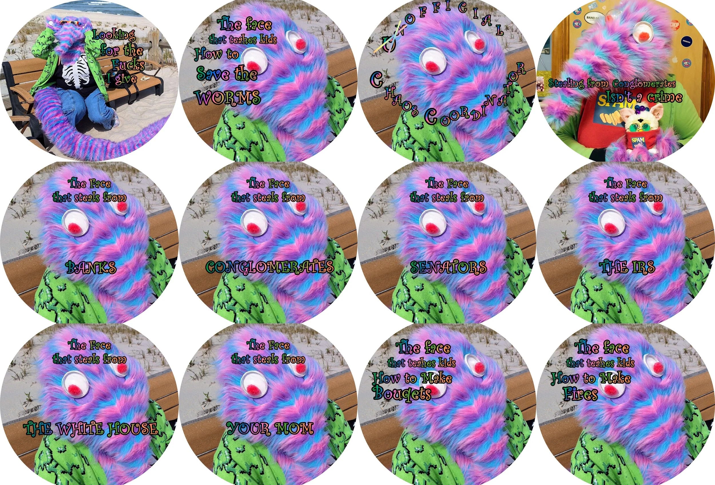 Blind Bag of MEMES Sherbert by Mon-G Button Pinbacks (3 52mm/2.25" Button Pinbacks)